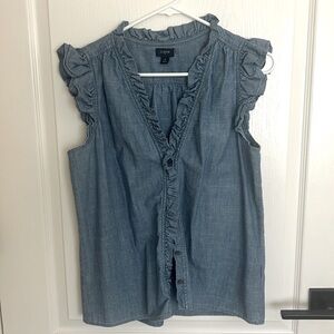 J Crew Factory Chambray Sleeveless Ruffle Top- Size Small